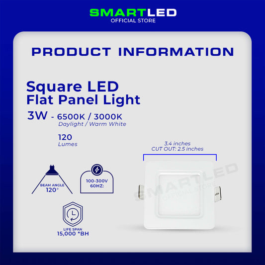 SMARTLED 3 WATTS Square Flat Panel Light (Recessed Type)
