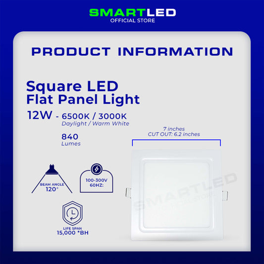 SMARTLED 12 WATTS Square Flat Panel Light (Recessed Type)
