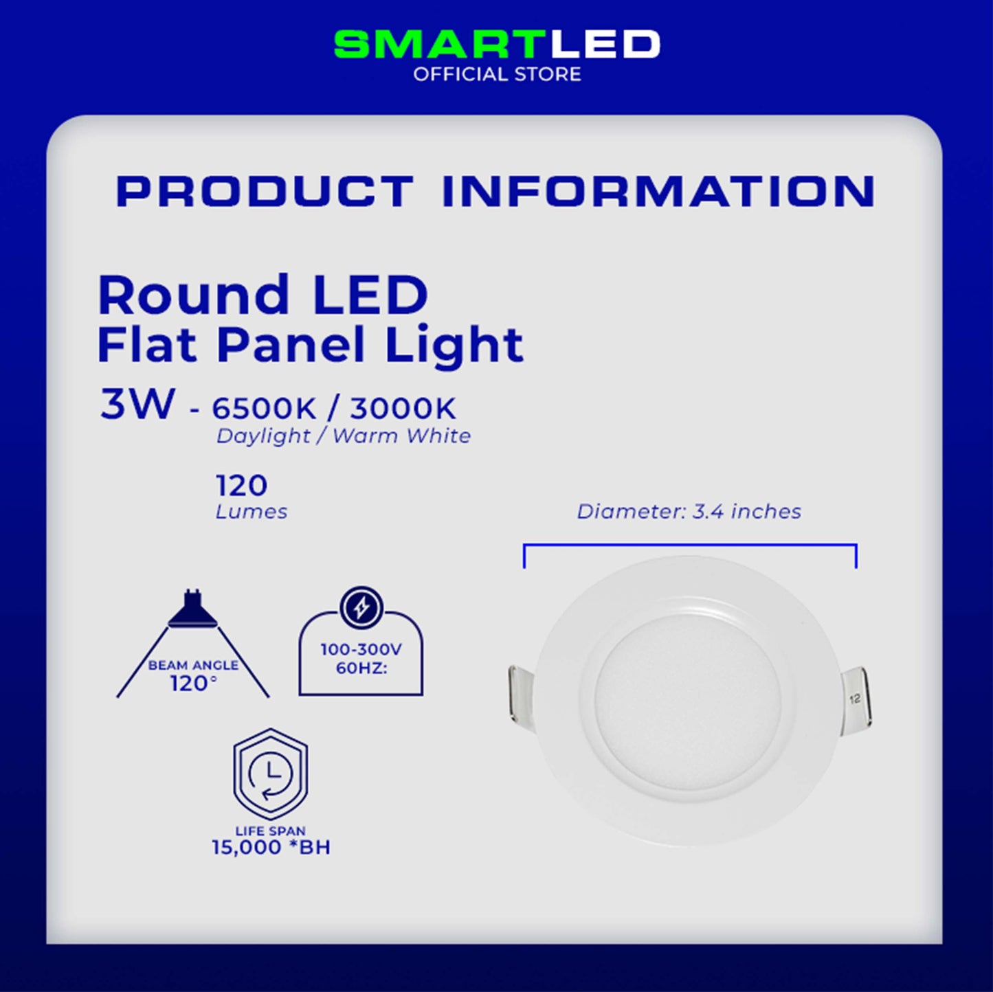 SMARTLED 3 WATTS Round Flat Panel Light