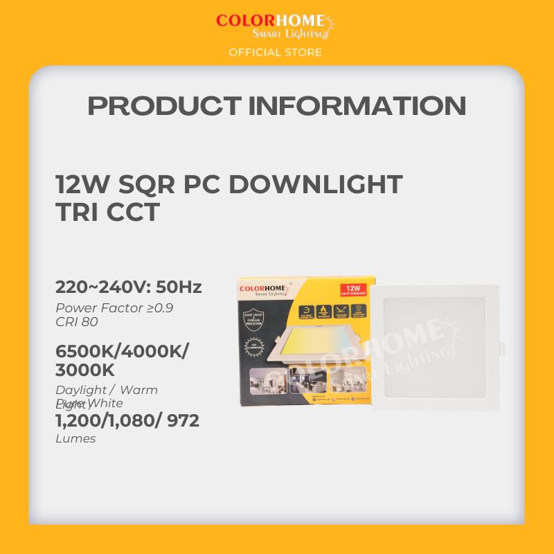 COLORHOME 12 WATTS PC SQUARE DOWN LIGHT TRI COLOR