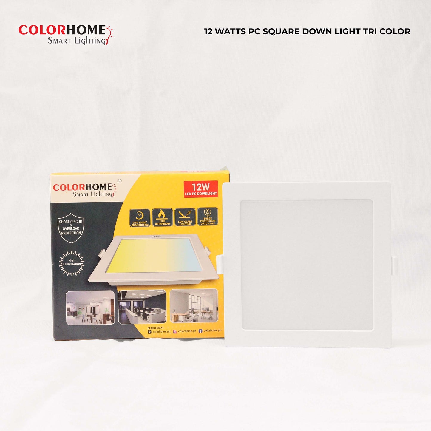 COLORHOME  12 WATTS PC SQUARE DOWN LIGHT TRI COLOR