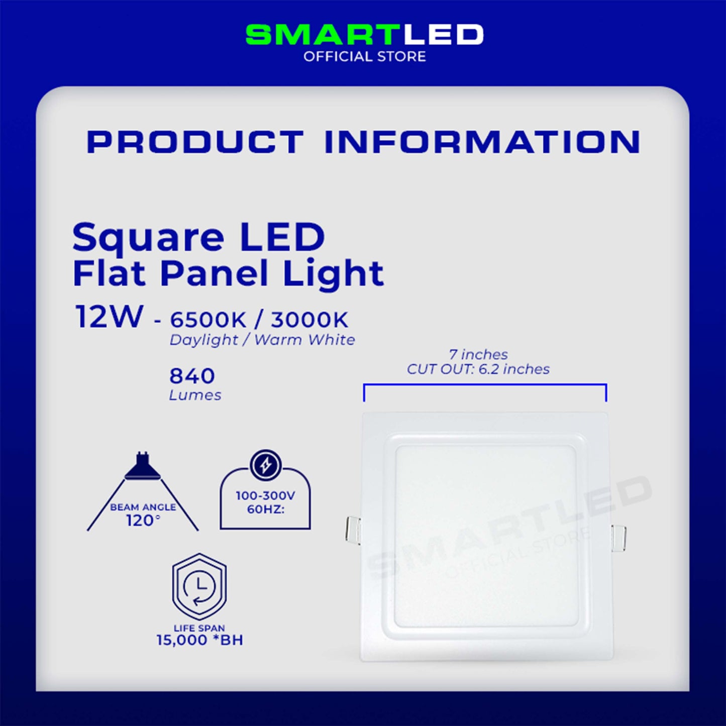 SMARTLED 12 WATTS Square Flat Panel Light (Recessed Type)