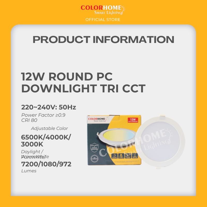 COLORHOME 12 WATTS PC CIRCULAR DOWN LIGHT TRI COLOR